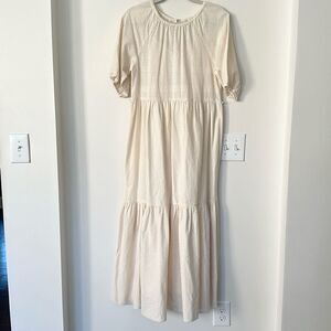A Piece Apart Cream Perforated Tiered Maxi Dress 0
